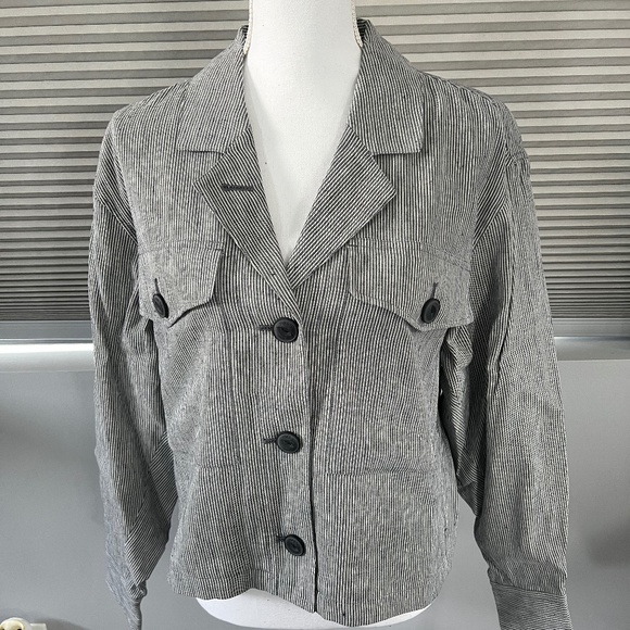 Rag & Bone Jessie Cropped Shirt Jacket - Size M 6-8, Navy/White stripe